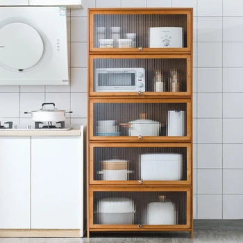 Кухненски шкаф многослойна микровълнова фурна шкаф за съхранение на бамбукови подови шкафчета за шкафове за съхранение на уреди шкаф кухненски мебели
