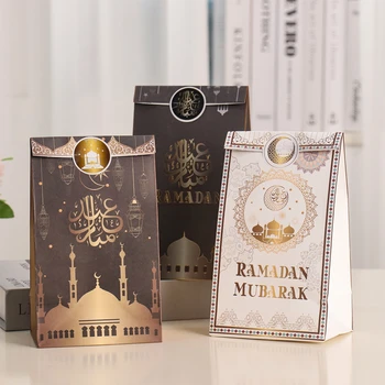 6pcs Кутия за бонбони Eid Мубарак Благосклонна подаръчна чанта за Рамадан със стикери Ислямски мюсюлмански фестивал Ал-Фитр Ейд Event Party Supplies 2022
