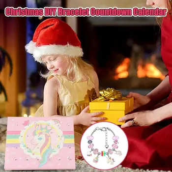 Rainbow еднорози Адвент календар DIY гривни комплект 24 дни обратно броене календар бижута сляпа кутия за момичета Коледа благосклонност подаръци