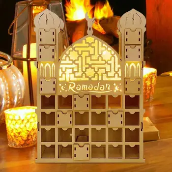 Countdown Calendar Дървени DIY Ейд Мубарак дървени чекмедже орнамент Начало парти Рамадан декорация за дома Рамадан обратно броене
