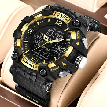 LIGE Мъжки спортни часовници Двоен дисплей аналогов цифров LED електронен кварцов ръчен часовник Водоустойчив военен часовник Montre Homme