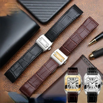 Естествена кожа каишка за часовник за Cartier Santos100 часовник лента водоустойчив sweatproof мъжки часовник лента 20mm 23mm маншет