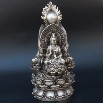 Стара китайска тибетска сребърна ръчно изработена трилика статуя на Буда
