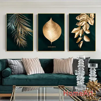 Луксозно изкуство Златни листа Рисуване на платно Модни плакати и отпечатъци Модерни картини за хол Декорация на дома