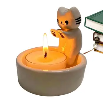 Creative Kitten Candle Holder Warm Paw Cat Plaster Candle Holder Cute Cartoon Candle Holder Decoration Gift For Girls Women