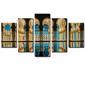 5 панели голям размер пейзаж модулна картина ислям джамия стена изкуство плакати за мюсюлмански хол Cuadros декорация без рамка