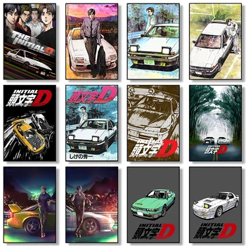 Първоначален D плакат Японски състезателни аниме Първоначална дрифт кола AE86 отпечатва стена изкуство картина платно живопис за хол домашен декор