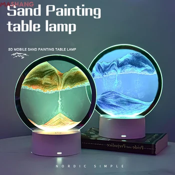 Z30 3DColorful движещ се пясък живопис пясъчен часовник пясъчен пейзаж Led настолна лампа в движение дисплей плаващи пясък живопис картина лампа декор