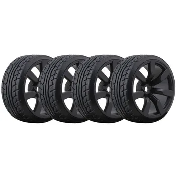 4Pcs Подмяна на черни гуми на пътя Джанти 12mm шестнадесетичен хъб за Tamiya TT01 TT02 1/10 RC състезателни аксесоари за автомобили Ремонтни части