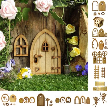 Ръчно изработена къща за кукли Фея дървени аксесоари Мини куклена къща миниатюрна къща модел дървен гном мишка елф врата занаятчийски комплект