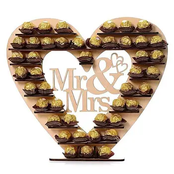 Шоколадова стойка многослойна рустикална дървена подвижна DIY басууд любов сърце форма шоколад притежателя багажник сватбени консумативи