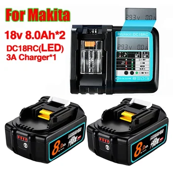 2023 Обновен 18V 8000mAh Makita BL1860 BL1850B BL1850 BL1840 BL1830 BL1820 BL1815 LXT-400 Замяна на литиева батерия с LED