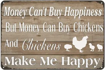 Смешни пилешки кокошарници Знак Парите не могат да купят щастие, но парите могат да купят пилета калай знак реколта кухня плевня кооп стена декор