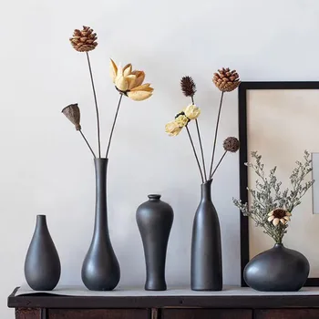 Проста керамична ваза за декорация на дома, китайски творчески, модерни скандинавски орнаменти, декор за къща, аксесоари подаръци, черни, нови