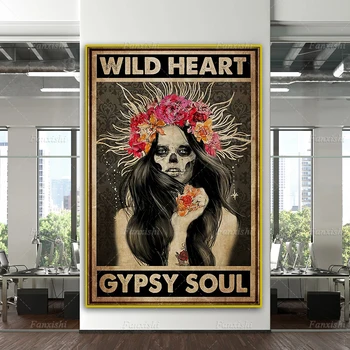 Wild Heart Gypsy Soul Trippy Hippie Girl Canvas Poster Home Decor Prints Pictures Modern Living Room Cuadros Wall Art Painting