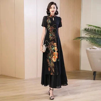 2023 Китайска рокля Qipao ориенталски парти Qipao рокля китайски стил модерен Cheongsam бродерия реколта линия Cheongsam рокля