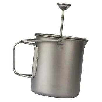 Titanium French Press Pot 750ml чаша за кафе за къмпинг и външно варене Сгъваема дръжка Лесна за почистване и издръжлива
