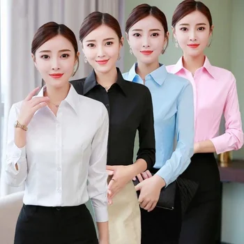 Корейска мода бяла риза дамска блуза Slim Fit Професионална работа Официален офис Lady Ol бяла риза отгоре