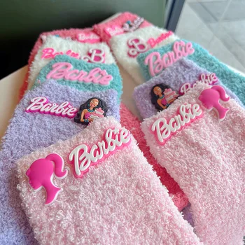 Барби чорапи Топли плюшени космати чорапи Зимни домашни чорапи за спане Момичета Смешни личност Среден чорап за жени
