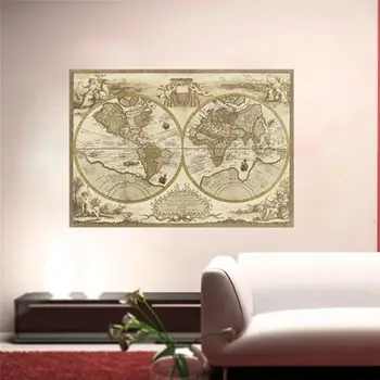 Реколта карта на света стена стикери хол декорация DIY печат стена изкуство дома Decal плакат кора и стик сменяеми