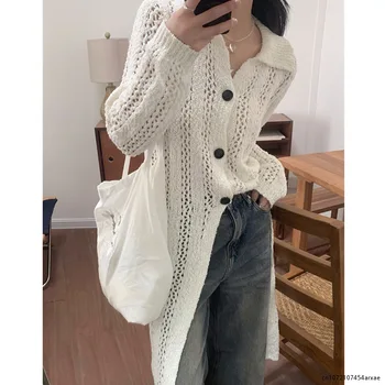 2023 Есен Зимен пуловер Жени с качество Солидна млада офис дама Висок клас отворен бод пълен ръкав жени X-Long Outswears