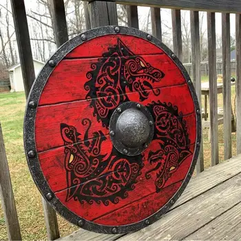 Нов средновековен дървен знак Viking Wolf Warrior Ръчно изработен Battle Ready Shield Средновековен викингски войн Щит Стена Висящ декор
