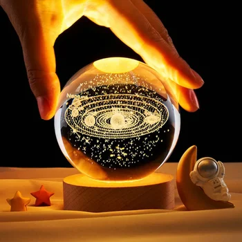 Кристална топка Нощна астрономическа нощна лампа Творческа 3D светеща планетарна галактика Нощна лампа Домашен декор Нощна светлина Brithday подарък