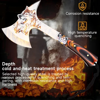 Многофункционална брадва Sharp Survival Tomahawk Hatchet Открит къмпинг брадви Обезкостяване нож Кълцане на месни кости Защитен инструмент на открито