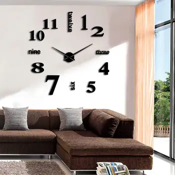 DIY Голям стенен часовник 3D Огромен огледален часовник Стенен часовник Повърхностни часовници Стикер за стена Гигантски декоративни стенни часовници без рамки