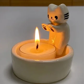 Коте свещник,Сладък свещник за котки на скара, Настолни декоративни орнаменти, Подаръци за рожден ден