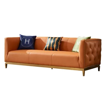 Луксозен висок клас текстуриран диван от естествена кожа в италиански стил за офис сграда / съоръжение за отдих CELS013