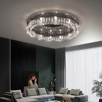 E14 кръгла кристална таванна лампа романтична неръждаема стомана хром луксозна светлина за трапезария хол спалня светло осветително тяло