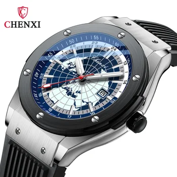CHENXI 82442 Ново пристигане нит карта мода мъжки силиконов часовник календар нощна светлина производител тенденция кварцов ръчен часовник