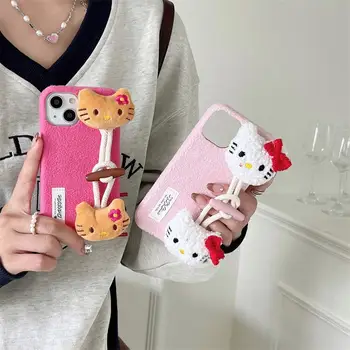 Iphone Series Sanrioed аниме Kitty Kawaii телефон случай за Iphone15Pro 14Promax 13 12 11 Каишка за китка Аксесоари за мобилни телефони