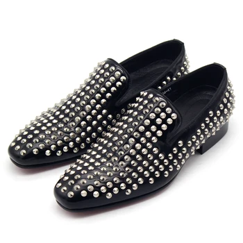 England Style Square toe Black Rivet ежедневни обувки ръчно изработени висококачествени Slip на открито мода мъжки обувки мокасини