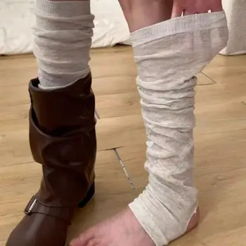 1Pair плътен цвят коляното чорапи мода дишаща анти триене купчина нагоре чорапи памук дълги чорапи жени