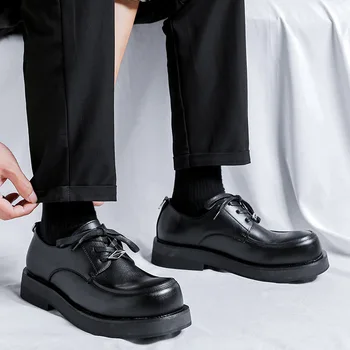 мъже ежедневни обувки с големи пръсти дантела нагоре оригинална кожена платформа обувки бизнес сватба официална рокля джентълмен дишащи обувки