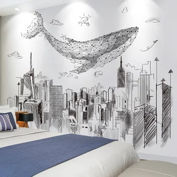 Карикатура кит животински стена стикери DIY сгради стена ваденки за детски стаи хол тийнейджър спалня детска стая