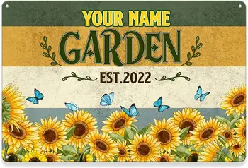 Слънчогледи Градински знак за персонализиране на името, персонализирани метални градински знаци Външен декор, градински плакети за жени Мама