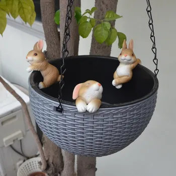 Cute Garden Flower Pot Hangers And Hanging Planter With Lovely Set of 3 Polyresin Rabbits (Bunnies), Monkeys, Frogs & Pigs