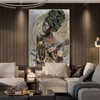 Abstract Африканска черна жена момиче платно живопис плакати и отпечатъци стена арт картини за хол спалня декорация на дома