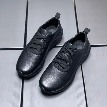 2024 Ново пристигане кожени обувки мъжки черни младежки ежедневни обувки за мъже Най-високо качество спортни ежедневни обувки Man удобни маратонки