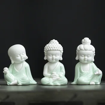 12cm Creative Китай керамични малки Rulai guanyin Dizang Буда статуя дома хол чайна стая Дзен декорация