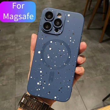 Луксозен цветен снежен точков модел удароустойчив магнитен пръстен случай за IPhone 11 13 12 14 Pro Max обектив защитен филм покритие мъже