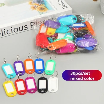 30pcs цветен пластмасов ключодържател ключови етикети етикет номерирано име багаж етикет ID етикет име тагове с разделен пръстен