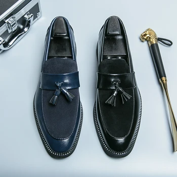 Горещи продажба пискюл дизайн мокасини Европа Америка Мъжки меки подметки плоски обувки син велур кожени обувки за мъжки против хлъзгане