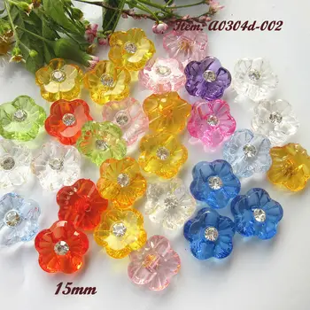 144pcs 13mm / 15mm смесен цвят цвете акрилни копчета риза кристал кристални копчета за шиене занаяти декоративни аксесоари