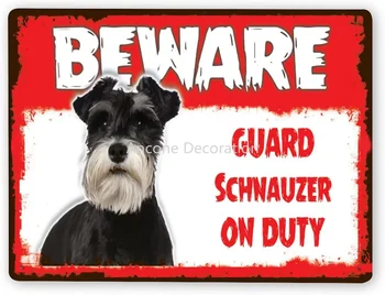 Предупредителен знак,Пазете се! Охрана шнауцер куче на дежурство куче знак, трафик път бизнес алуминиев метален калай знак
