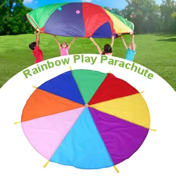Парашут игра играчка с дръжки на открито екип игра водоустойчив чадър играчка развитие обучение за деца дъга парашут