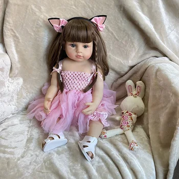 55CM Преродена кукла малко дете момиче розова пола с котешки уши Genesis боя високо качество 3D кожата множество слоеве живопис видима вена
